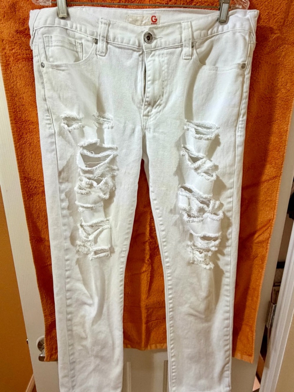 G by Guess Korbin Slim Fit Men's Jeans 34”x32" White Stretch Destroyed Ripped